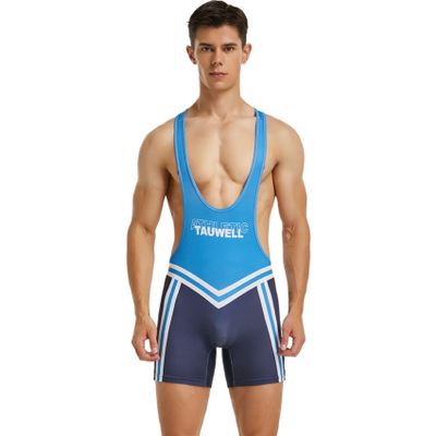 Wayonge Men's Wrestling Singlet Athletic Leotard for Active Wrestling or Workout Jumpsuits Men's Sleeveless Sport Bodysuit (TW- 9704-Blue,M)