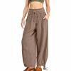 ZYXTIM Women's Boho Harem Pants, Plus Size Smocked Waist Wide Leg Loose Fit Casual Bohemian Hippie Utility Pants with Pockets(Brown,Medium) view 1