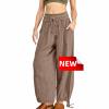 ZYXTIM Women's Boho Harem Pants, Plus Size Smocked Waist Wide Leg Loose Fit Casual Bohemian Hippie Utility Pants with Pockets(Brown,Medium) view 2