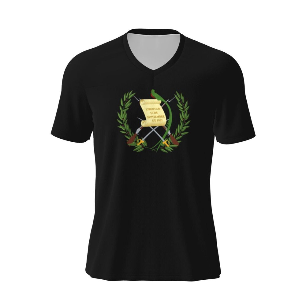 COIEN Guatemala Flag T-Shirts Man's Casual Football Jersey V-Neck Short Sleeve Top, Medium, Black