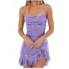 Akklian Womens Sparkle Sequin Dresses Sleeveless Low Cut Spaghetti Strap Mini Dress Party Cocktail Dress Irregular Swing Hem Multicolor view 1