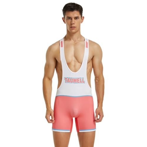 Wayonge Men's Wrestling Singlet Athletic Leotard for Active Wrestling or Workout Jumpsuits Men's Sleeveless Sport Bodysuit (TW- 9706-WhiteRed,XXL)