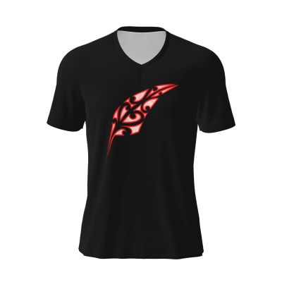 COIEN New Zealand Maori Fern T-Shirts Mans Casual Football Jersey V-Neck Short Sleeve Football Jersey Black, 4X-Large