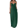 Akklian Summer Dresses for Women 2024 Vacation Casual Dress Boho Fashion V Neck Hoop Sling Beach Long Maxi Dress with Pockets Green view 2