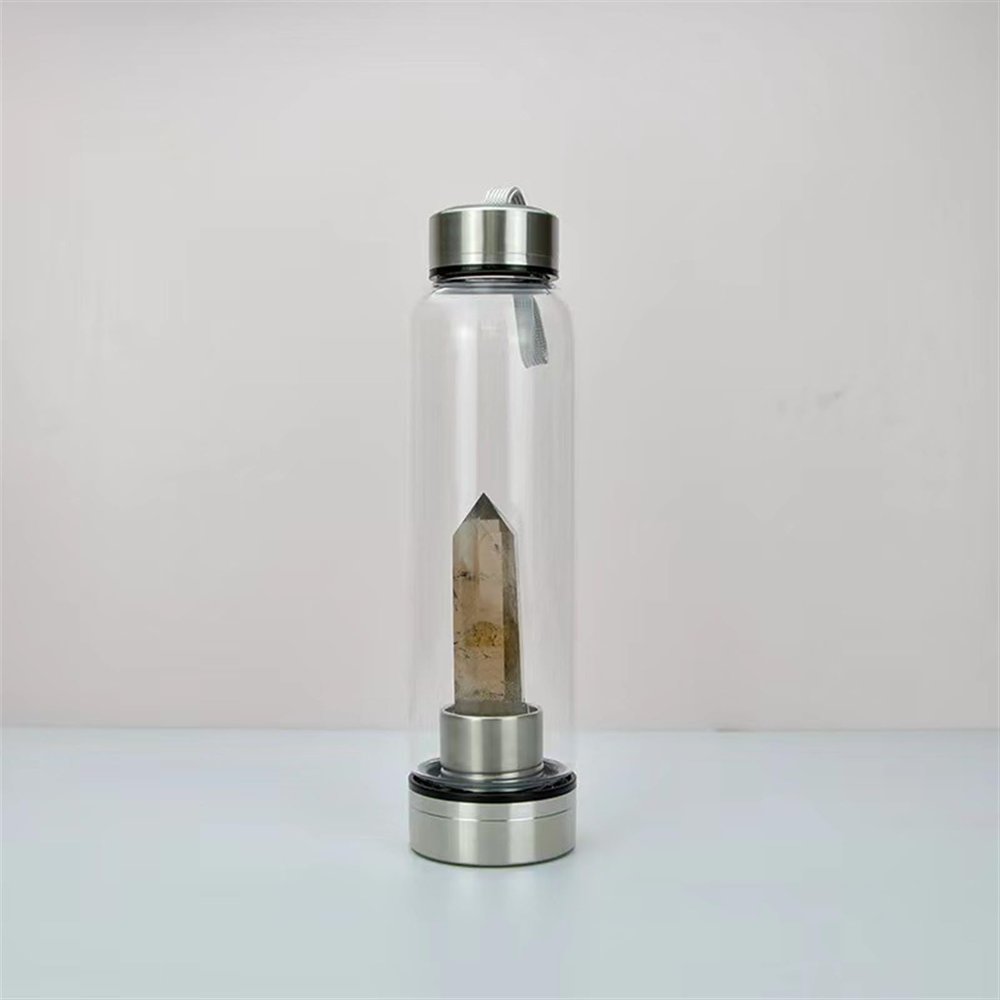 550 Ml Natural Crystal Water Bottle Reusable Gem Water Bottle Healing Elixir Point Reiki Crystal Obelisk Wand Stick Natural Quartz Crystal Gem Infused Water Bottle Sport Water Bottle ( Color : Smoky Q
