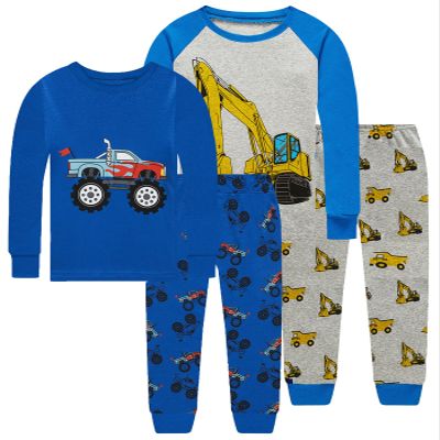 Little bety Boys Soft&Comfortable 4 Pieces Cotton Pjs Car Pajamas Long Sleeve Excavator Car Pjs Kids Sleepwear 24Months Blue&Grey