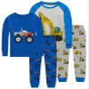 Little bety Boys Soft&Comfortable 4 Pieces Cotton Pjs Car Pajamas Long Sleeve Excavator Car Pjs Kids Sleepwear 24Months Blue&Grey view 1