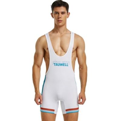 Wayonge Men's Wrestling Singlet Athletic Leotard for Active Wrestling or Workout Jumpsuits Men's Sleeveless Sport Bodysuit (TW9710-White,M)