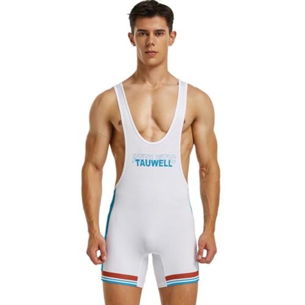 Wayonge Men's Wrestling Singlet Athletic Leotard for Active Wrestling or Workout Jumpsuits Men's Sleeveless Sport Bodysuit (TW9710-White,M)