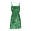 Akklian Womens Sparkle Sequin Dresses Sleeveless Low Cut Spaghetti Strap Mini Dress Party Cocktail Dress Irregular Swing Hem Green view 3