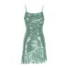 Akklian Womens Sparkle Sequin Dresses Sleeveless Low Cut Spaghetti Strap Mini Dress Party Cocktail Dress Irregular Swing Hem Mint Green view 4