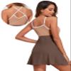 Aleumdr Athletic One Piece Swimsuits Tummy Control Tankini Bathing Suits for Women Ribbed Swimsuits Skirt Swimwear with Pocket Oatmeal Large view 2