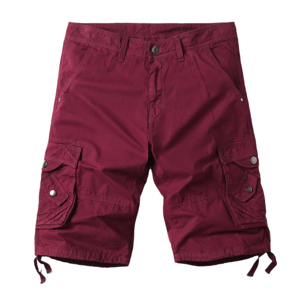 Mens Camouflage Cargo Shorts Casual Camo Summer Hiking Short Pant Lightweight Relaxed Cotton Outdoor Short (Red,32)