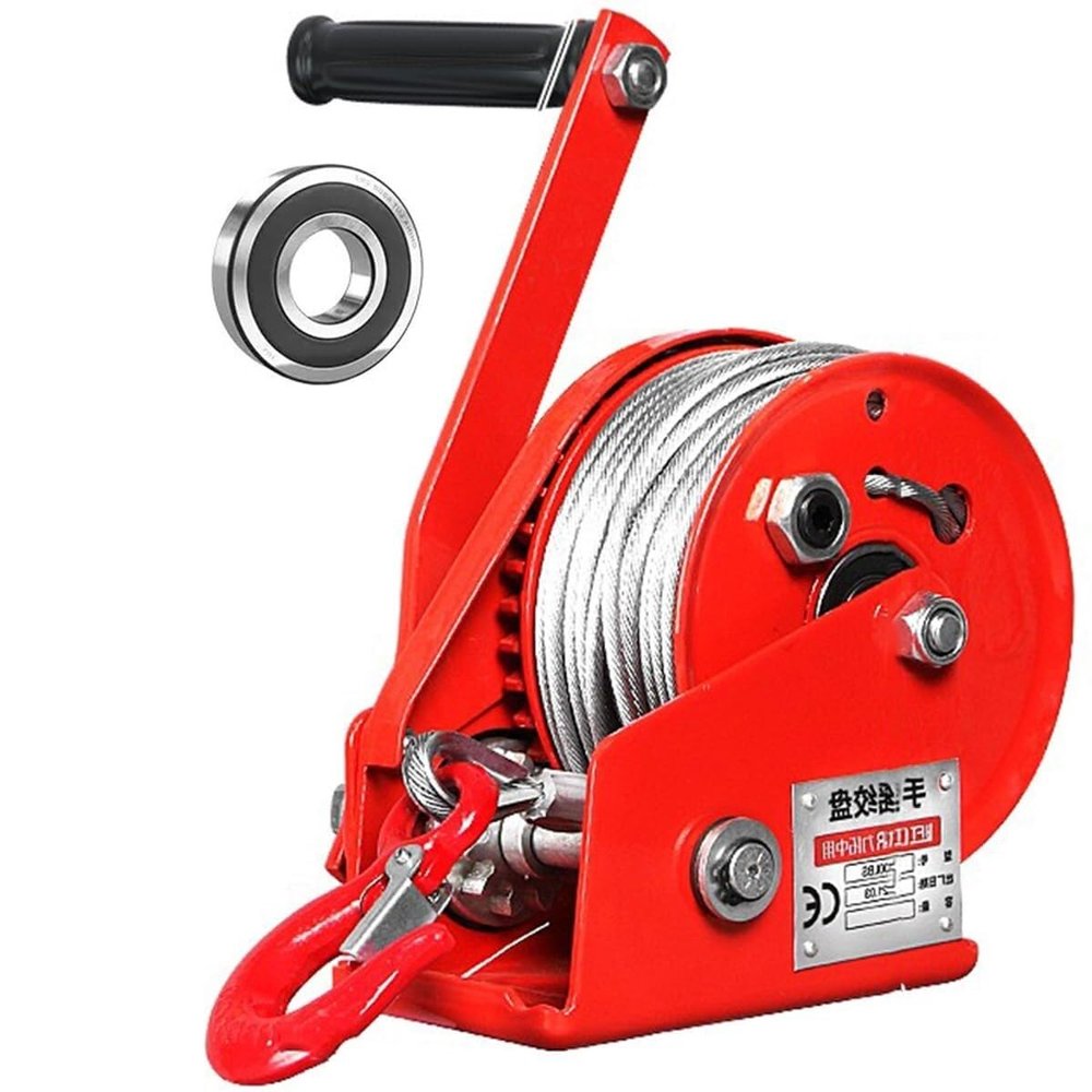 QIUFANGM Boat Trailer Winch with 16Ft Steel Cable, 1200/1800/2600Lbs Heavy Duty Hand Winch, Two-Way Ratchet Manual Crank Strap Gear with Bearing for ATV Boat Trailer Marine (Color : 1800lbs)