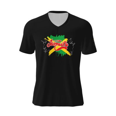 COIEN Jamaica Flag Jamaican Map5 T-Shirts Mens Casual Shirts V-Neck Short Sleeve Football Jersey, Large, Black