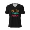COIEN Faith Over Fear T-Shirts Man Casual Top V-Neck Short Sleeve Football Jersey Black, Medium view 1