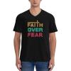 COIEN Faith Over Fear T-Shirts Man Casual Top V-Neck Short Sleeve Football Jersey Black, Medium view 2