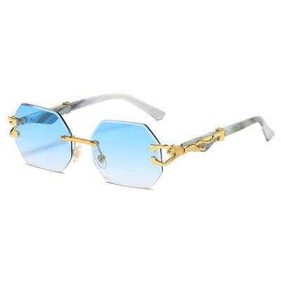 MTZJH Hexagon Rimless Sunglasses Square Women Retro Men Sun Glasses Eyewear UV400 Shades Female,Blue,one size