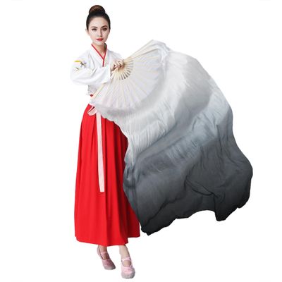 FixtureDisplays 1 PCS 1.5m Women Genuine Silk Belly Dance Fan Veil, Chinese-Style Watercolor Ink Gradient Color Dance Fan 21970-1D