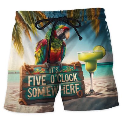 V-DECORPARKS It's Five O'clock Men's Swim Trunks - Somewhere Hawaiian Shorts for Men, Men's Summer Bathing Shorts Set 28 Size 2XL