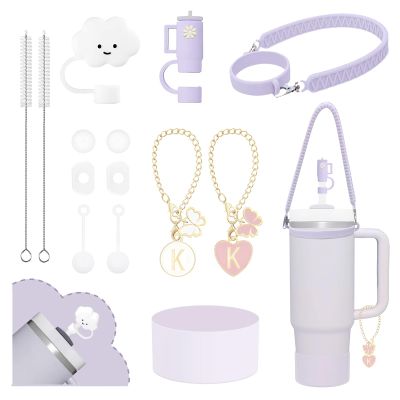 10Pcs Stanley Cup Accessories 9-10mm Stanley Straw Cover Topper Silicone Boot For Stanley Cup Initial Letter Charm Leak Proof Seal Kit Stanley 2.0 30&40oz (Orchid,K)