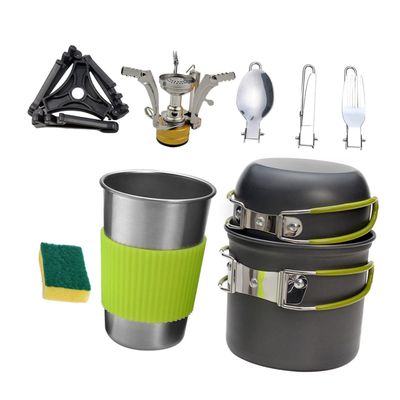 Anneome 1set Lightweight Aluminium Alloy Camping Cookware Portable Person Outdoor Insulated Handle for Hiking and Backpacking Includes Stove and Cleaning Sponge