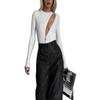 2024 Spring Simple Solid Color Wool Woven Top Women's Inner Wear Pit Strip Zipper Design Sense Slim Slim Long-Sleeved T-Shirt (Color : White, Size : Large) view 1