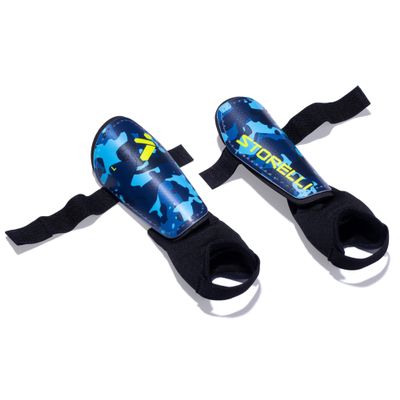 Storelli Shin Guards, Unisex, Flexible & Durable Protection, Ultra-Lightweight, Breathable Air Channels, Sleek Asymmetric Design, Soccer Accessory Must-Have, Blue Camo, Small