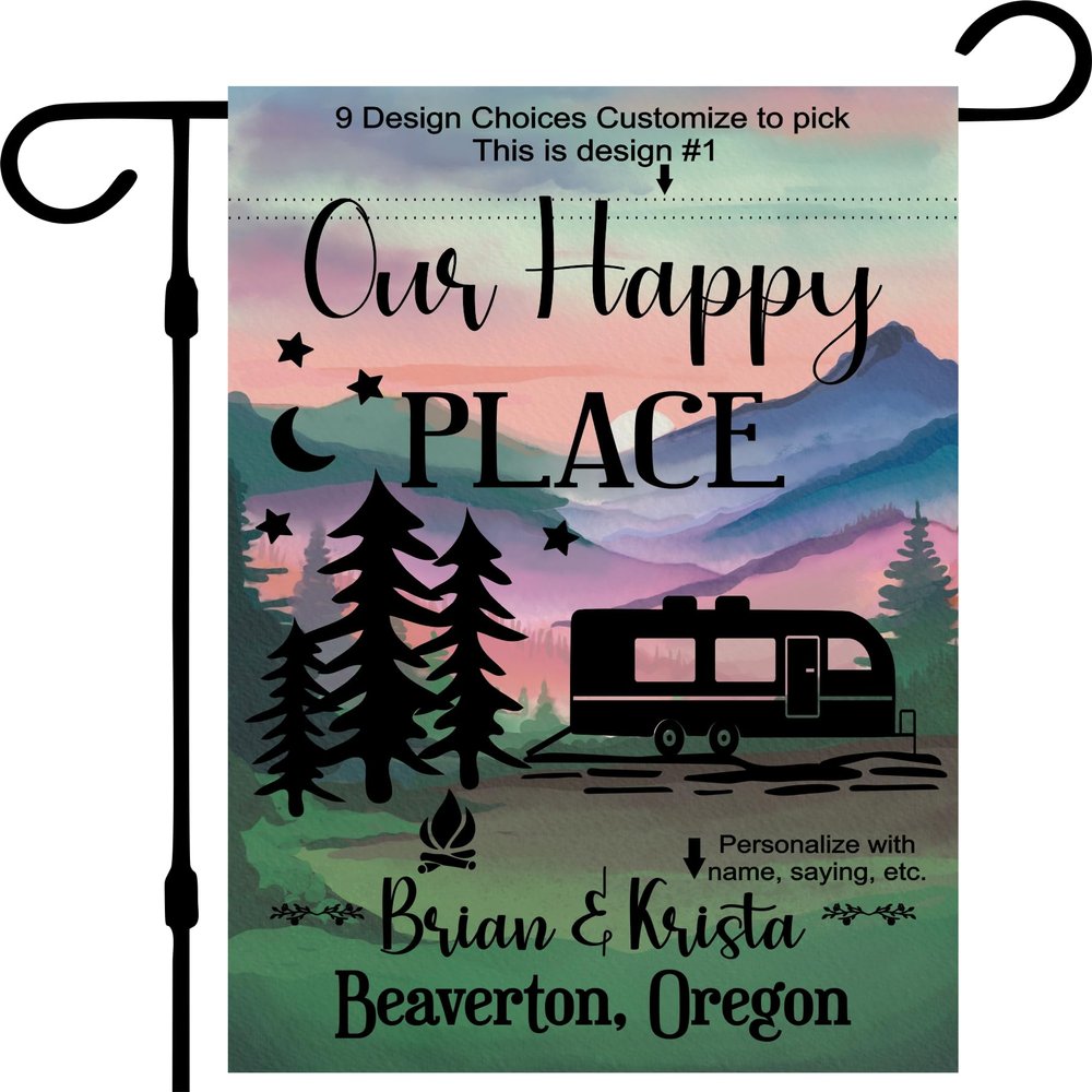 Personalized Camper Garden Flag, Toy Hauler Campsite Welcome Sign, RV Gift
