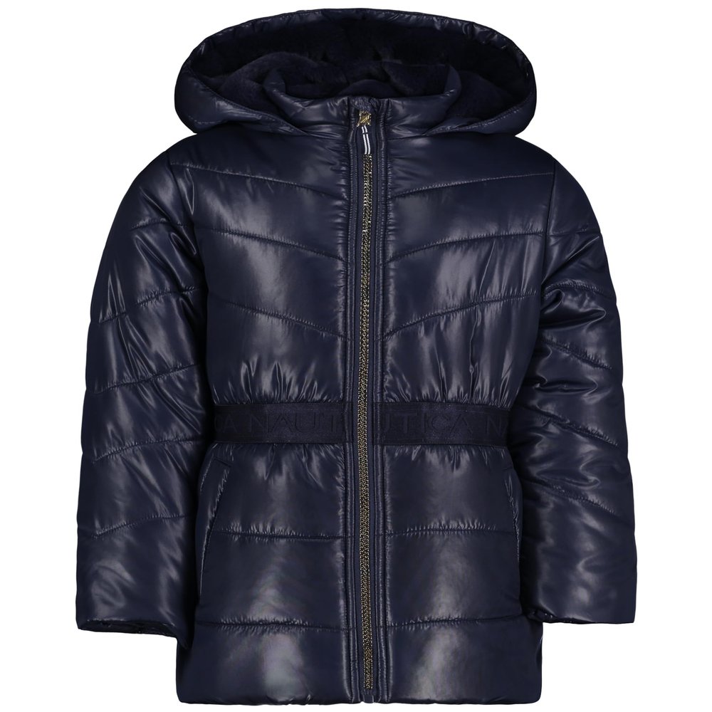 Nautica Girls' Heavyweight Hooded Winter Puffer Coat with Full Length Zipper, Peacoat Sparkle, 2T