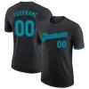 Pisting Customized Black Baseball T-Shirt Personalized Sports Jersey for Youth Men Women Teens Boys Girls Design Your Own Team Uniform Print Name Number Logo, Casual Short Tee Shirts with Teal Text view 1