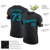 Pisting Customized Black Baseball T-Shirt Personalized Sports Jersey for Youth Men Women Teens Boys Girls Design Your Own Team Uniform Print Name Number Logo, Casual Short Tee Shirts with Teal Text view 2
