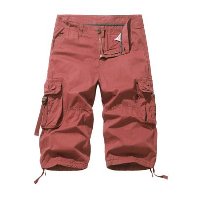 Men's Cargo Casual Capri Below Knee Length Multi Pocket Shorts Cotton Twill Outdoor Lightweight Short (Red,38)