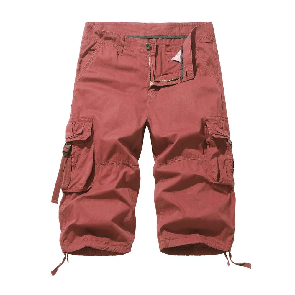 Men's Cargo Casual Capri Below Knee Length Multi Pocket Shorts Cotton Twill Outdoor Lightweight Short (Red,38)