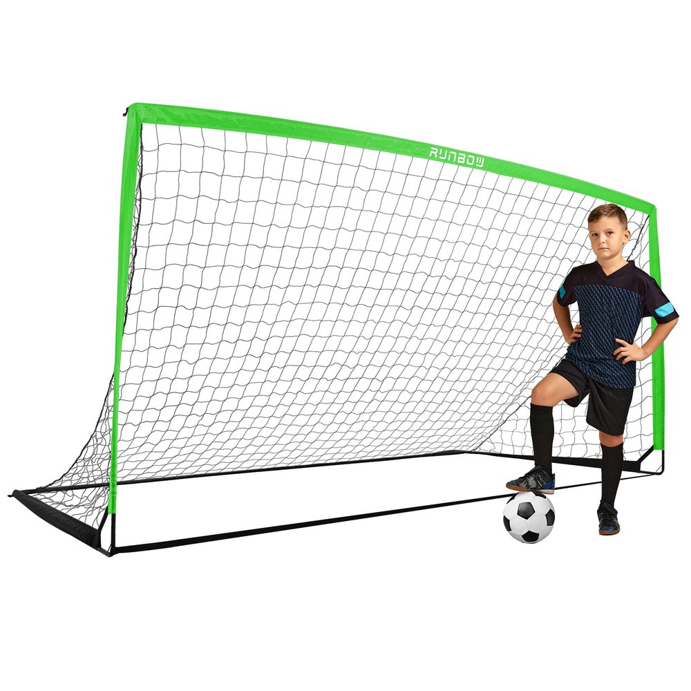 RUNBOW 11x5.5' 9x5' 6x4' FT Kids Soccer Goal with Carry Bag, Portable Folding Soccer Net for Backyard Training, Indoor/Outdoor Use for Youth and Adults (9x5FT, 1 Pack, Green)