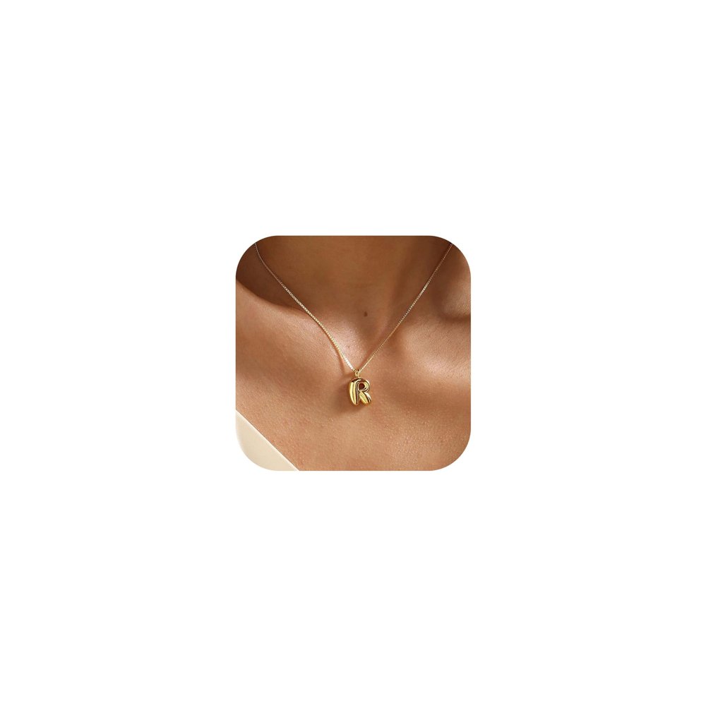 Thaivor Bubble Letter Necklace Initial Necklaces for Women Trendy 14K Gold Plated Dainty Charm Pendant Name Necklace Personalized Jewelry Gift for Women