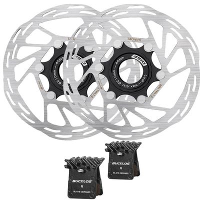 BUCKLOS IIIPRO MTB 140mm Centerlock Disc Brake Rotor and BL-01S 2 Pair Disc Brake Pads for Ceramic Shimano N03A N04C L05A K04S K04Ti K05S K05Ti M8110 M7110