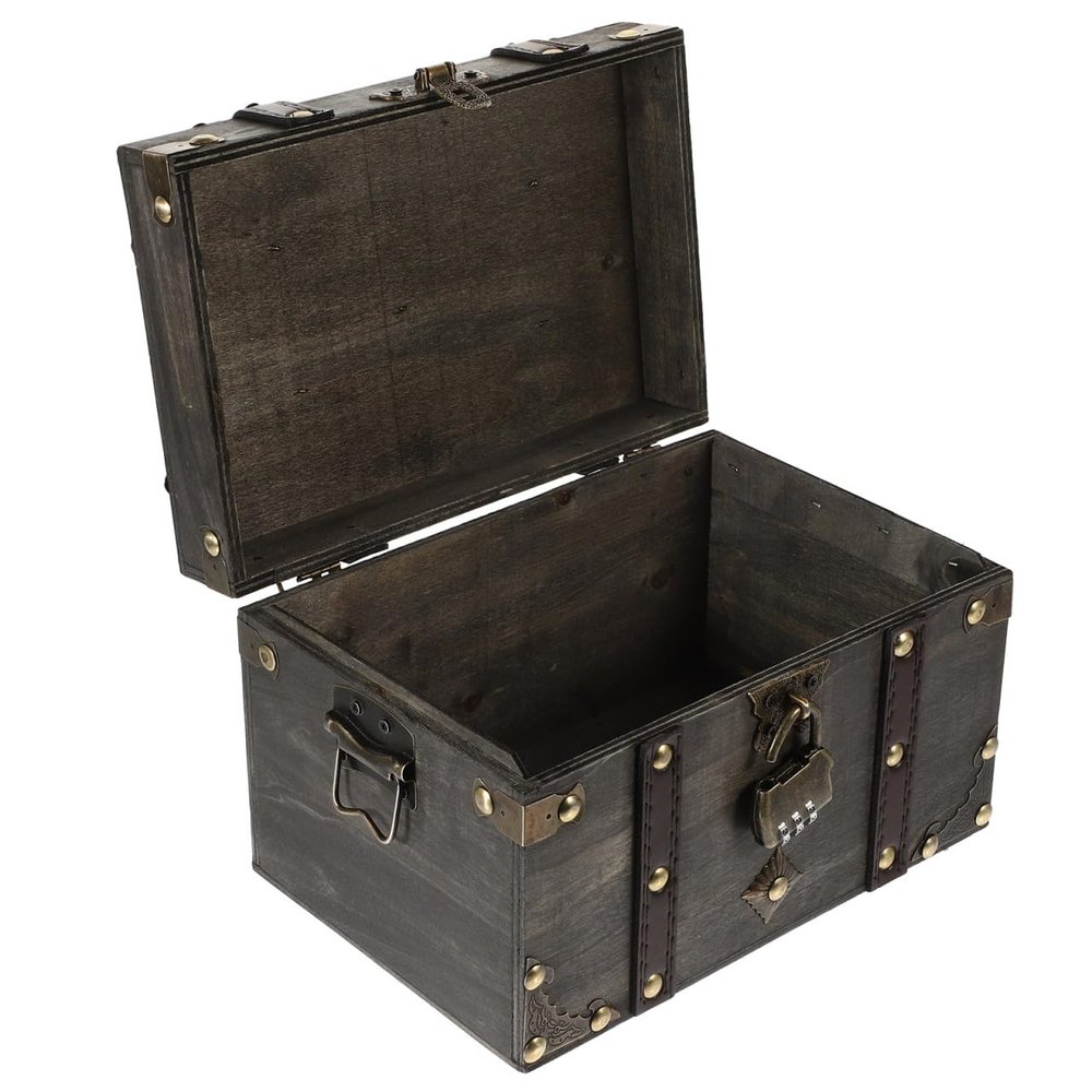 Cabilock Pirate Treasure Chest Storage Box with Lock 8.66X5.90X5.31In Multi-Functional Wooden Organizer for Jewelry Documents Keepsakes
