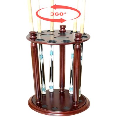 AF28 Revolving Billiard Cue Rack, Pool Stick Holder Floor Stand holds 9 Pool Table Sticks, Made of 100% Solid Wood (Mahogany)