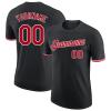 Customized Black Baseball T-Shirt Personalized Sports Jersey for Youth Men Women Teens Boys Girls Design Your Own Team Uniform Print Name Number Logo, Casual Short Tee Shirts with Red Text view 1