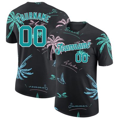 Custom Hawaiian Baseball T-Shirt Sports Jersey for Youth Men Women Teens Boys Girls Personalized Team Uniform with Name Number Logo Print Front and Back, Tropical Palm Tree Casual Short Tee Shirts