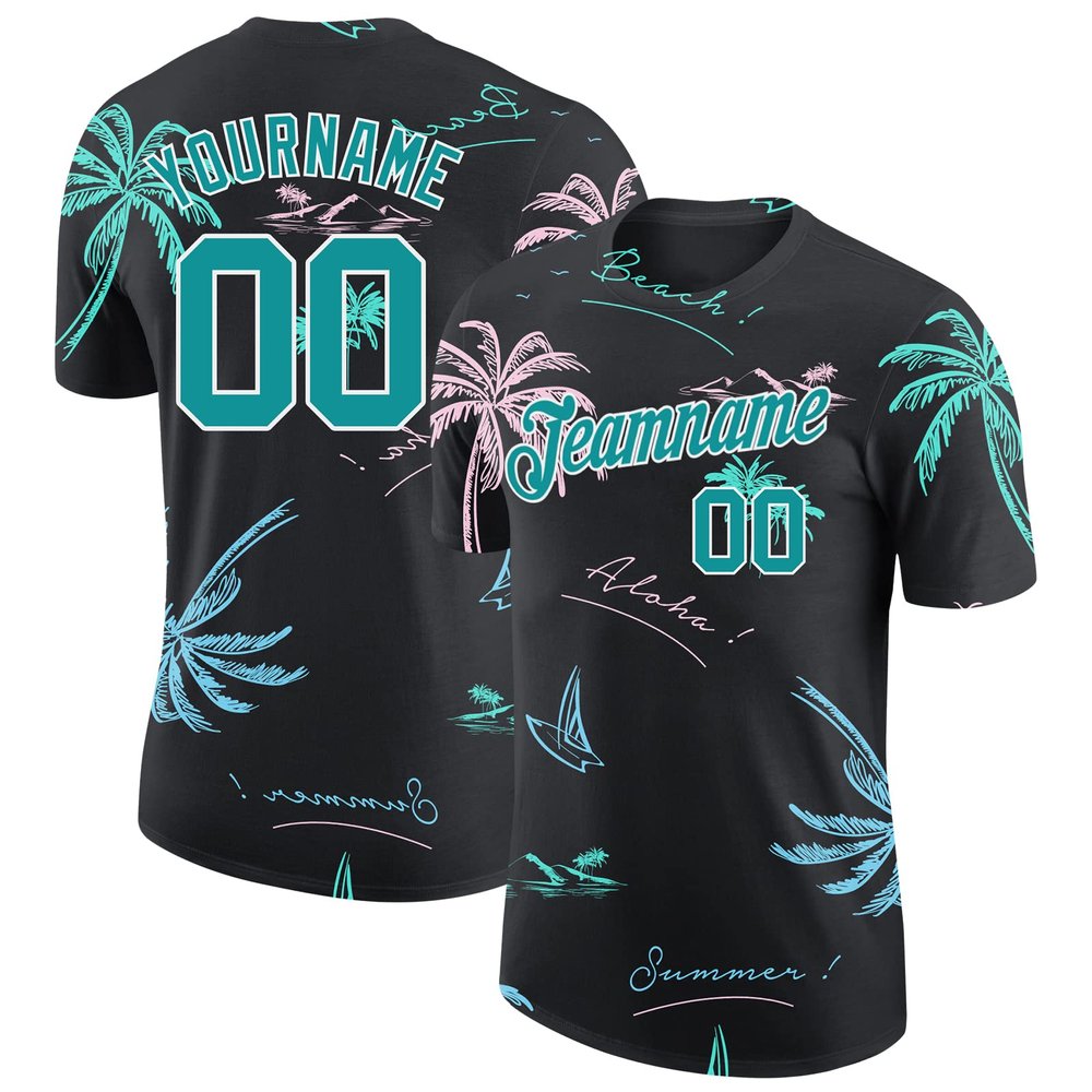 Custom Hawaiian Baseball T-Shirt Sports Jersey for Youth Men Women Teens Boys Girls Personalized Team Uniform with Name Number Logo Print Front and Back, Tropical Palm Tree Casual Short Tee Shirts