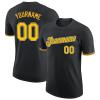 Pisting Customized Black Baseball T-Shirt Personalized Sports Jersey for Youth Men Women Teens Boys Girls Design Your Own Team Uniform Print Name Number Logo, Casual Short Tee Shirts with Yellow Text view 1