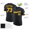 Pisting Customized Black Baseball T-Shirt Personalized Sports Jersey for Youth Men Women Teens Boys Girls Design Your Own Team Uniform Print Name Number Logo, Casual Short Tee Shirts with Yellow Text view 2