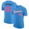 Pisting Personalized Blue Baseball T-Shirt Customized Sports Jersey for Youth Men Women Teens Boys Girls Design Your Own Team Uniform Print Name Number Logo, Casual Short Tee Shirts with Pink Text view 1