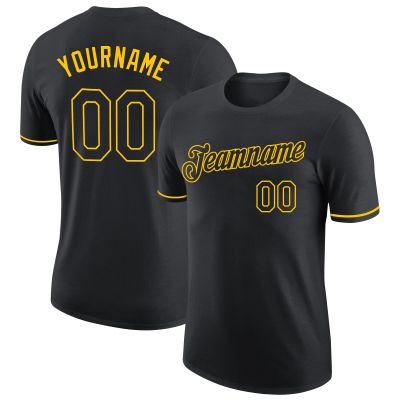 Personalized Black Baseball T-Shirt Customized Sports Jersey for Youth Men Women Teens Boys Girls Design Your Own Team Uniform Print Name Number Logo, Casual Short Tee Shirts with Yellow Text
