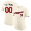 Cream White Short T-Shirt Custom Baseball Jersey for Youth Men Women Teens Boys Girls Personalized Team Uniform with Name Number Logo Print Front and Back, Sports Tee Shirts with Red Text view 1