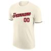 Cream White Short T-Shirt Custom Baseball Jersey for Youth Men Women Teens Boys Girls Personalized Team Uniform with Name Number Logo Print Front and Back, Sports Tee Shirts with Red Text view 3