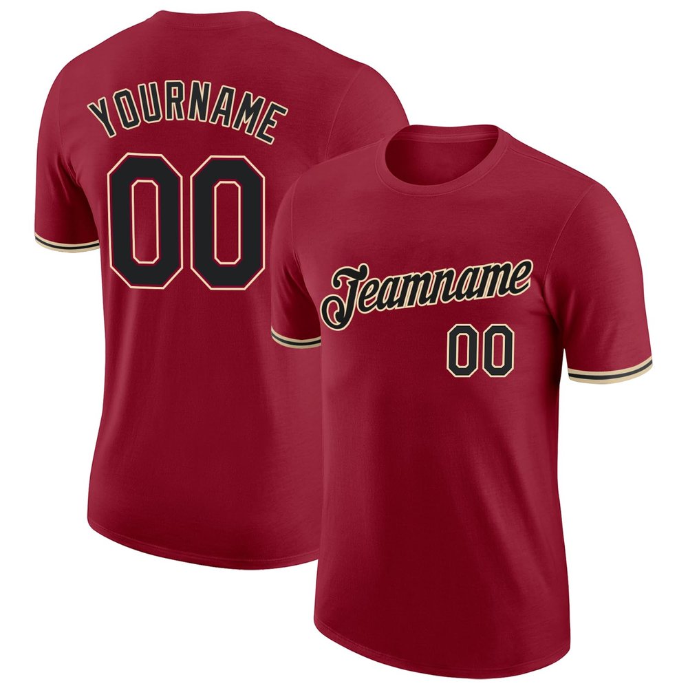 Personalized Deep Red Baseball T-shirt Customized Sports Jersey for Youth Men Women Teens Boys Girls Design Your Own Team Uniform Print Name Number Logo, Casual Short Tee Shirts with Black Text