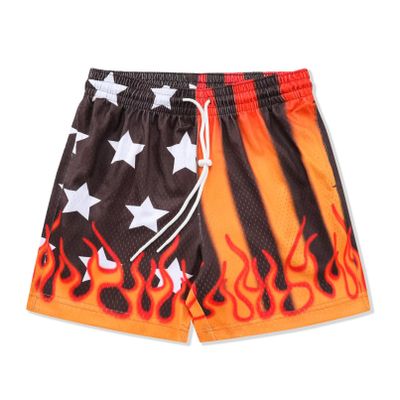 BOOMLEMON Men's Basketball Shorts Casual Workout Athletic Shorts Mesh Flame Graphic Print Running Short Pants(Star Flame Black Orange XS)